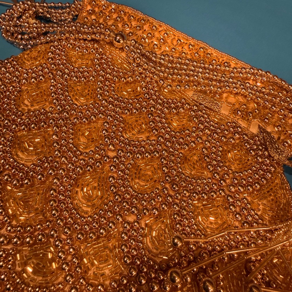 Hand Crafted Rose Gold Beaded Clutch Potli bag - Picture 7 of 9